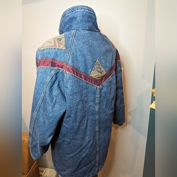 Vintage 80's denim tapestry patchwork jacket. Woman's M oversized - Picture 5 of 14